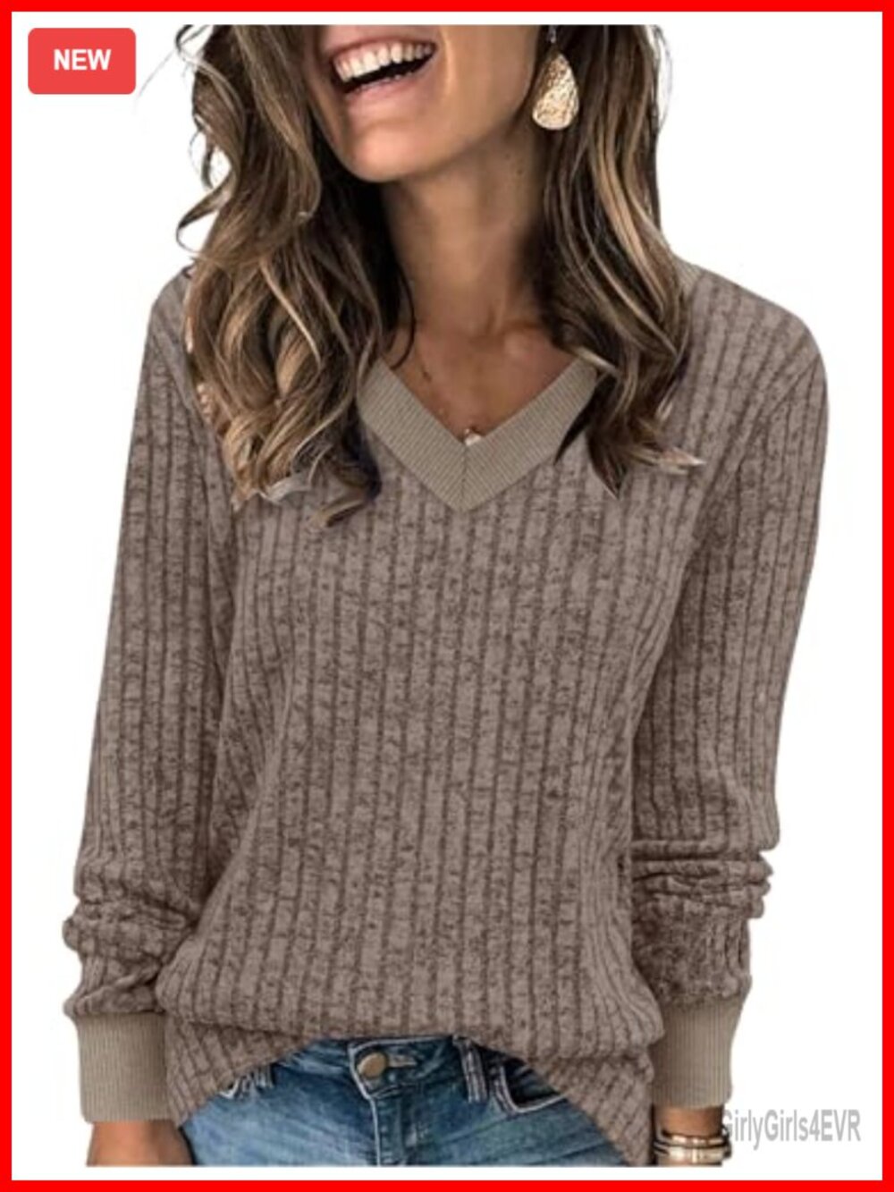 Sampeel Womens V Neck Long Sleeve Tunic Top Soft Lightweight Fall